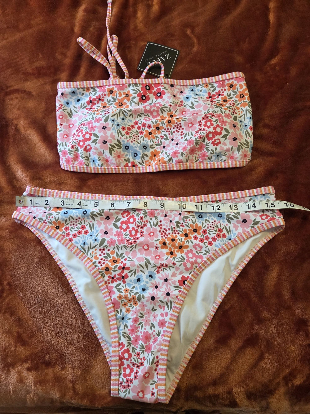 Zaful Pink Floral Bandeau Bikini Set